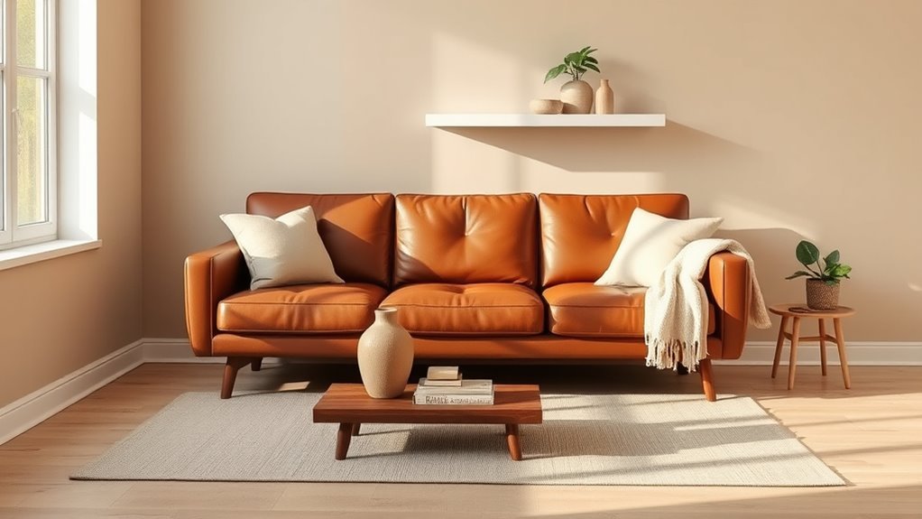 neutral walls enhance brown furniture