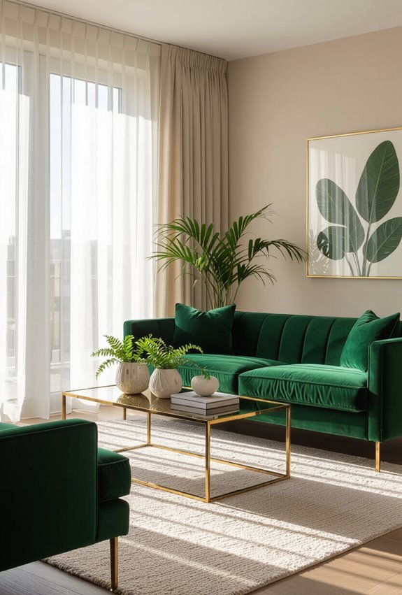 olive velvet sofas with gold