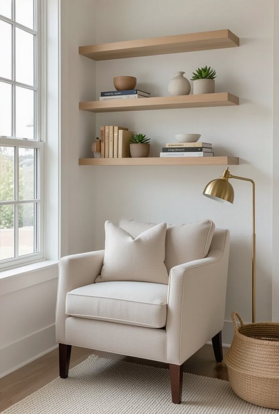open airy floating shelf displays