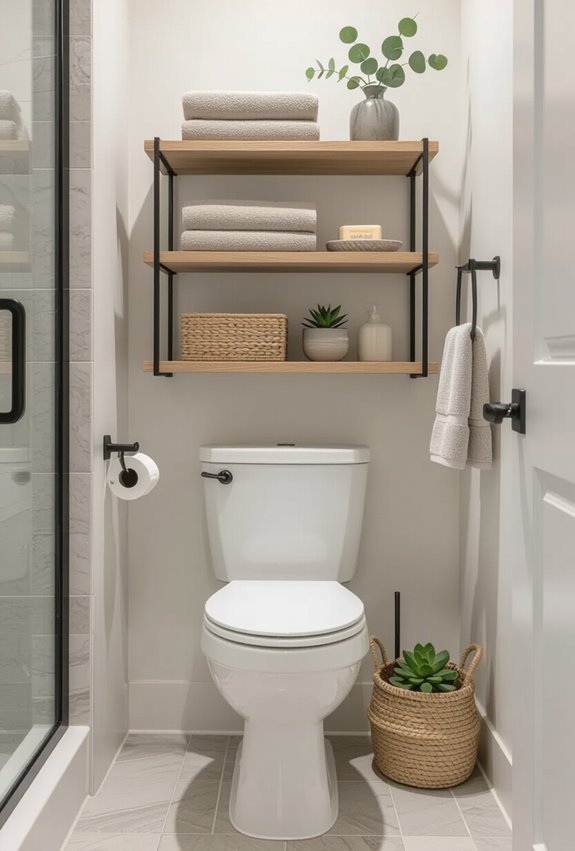 open shelf over toilet storage
