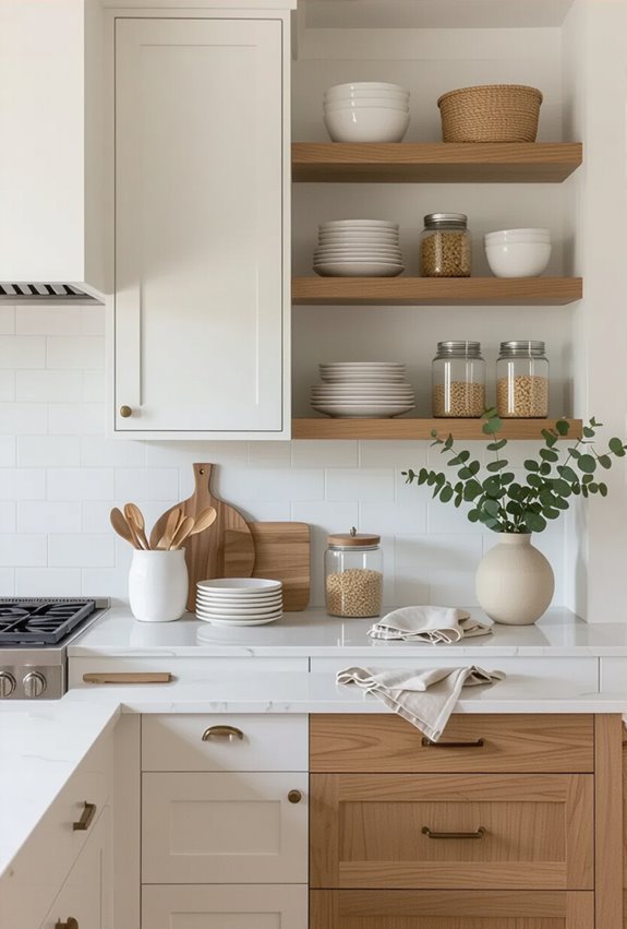 open shelves concealed storage balance