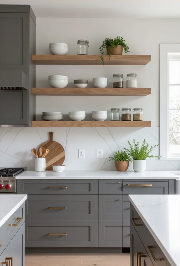 open shelves sleek cabinets