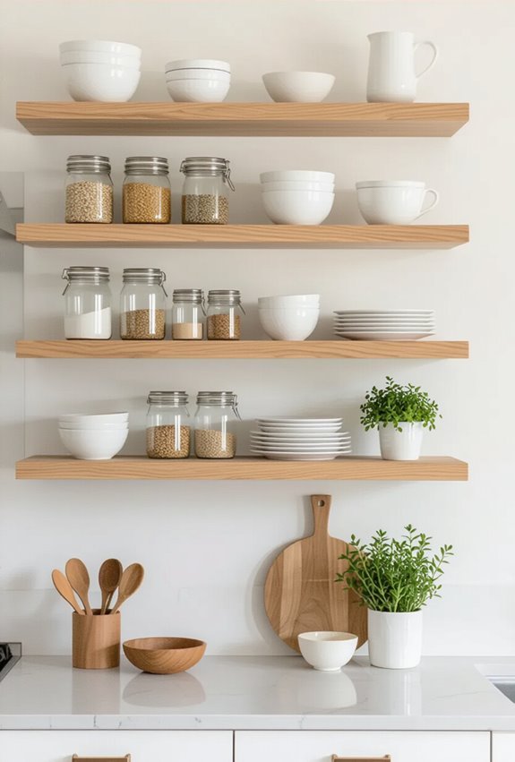 open shelving creates airy storage