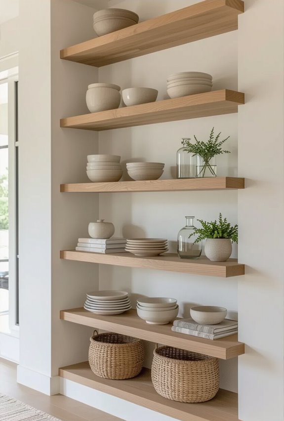 open shelving with texture