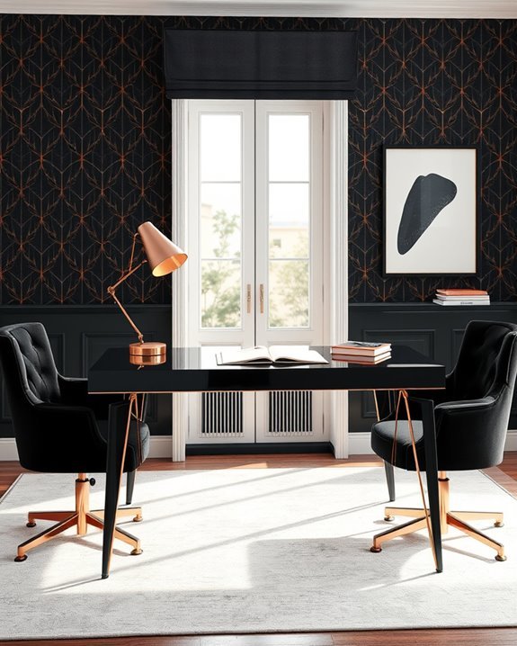 opulent black rose gold office
