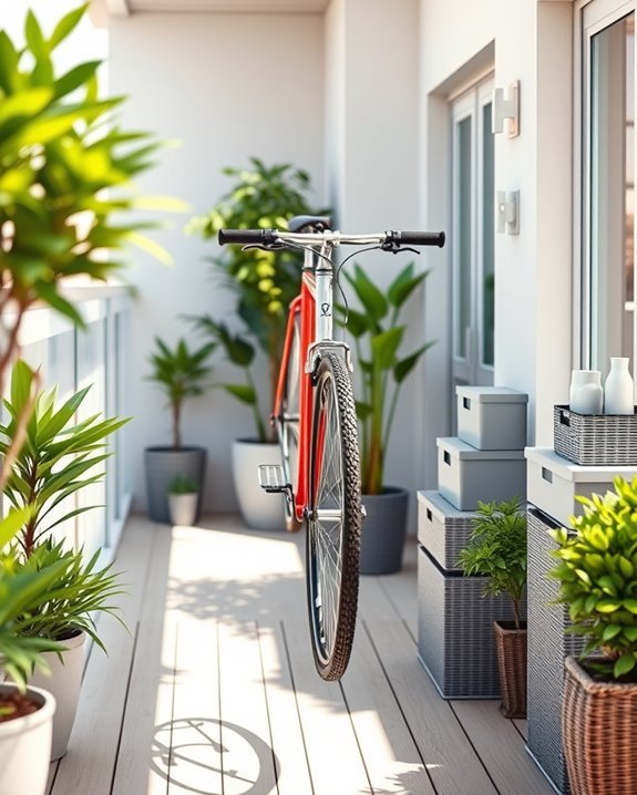 organized balcony bike storage
