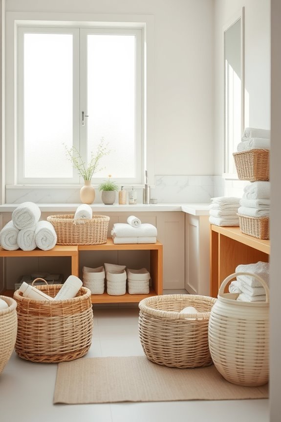 organized bathroom with baskets