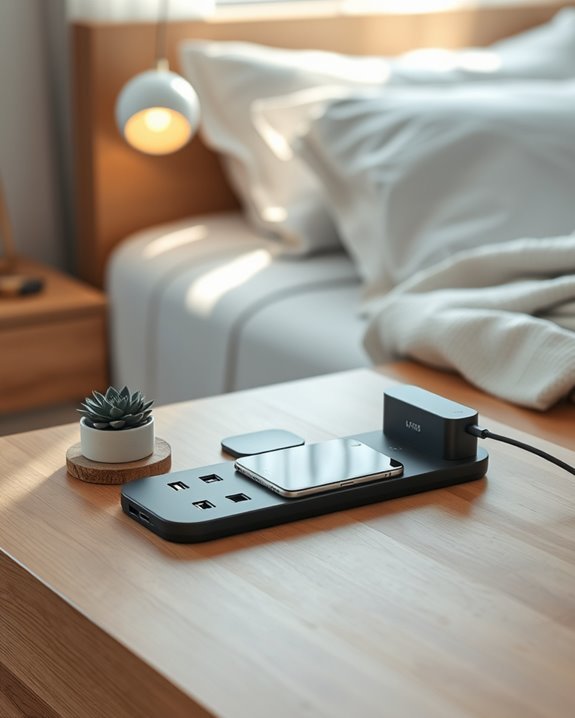 organized bedside charging station