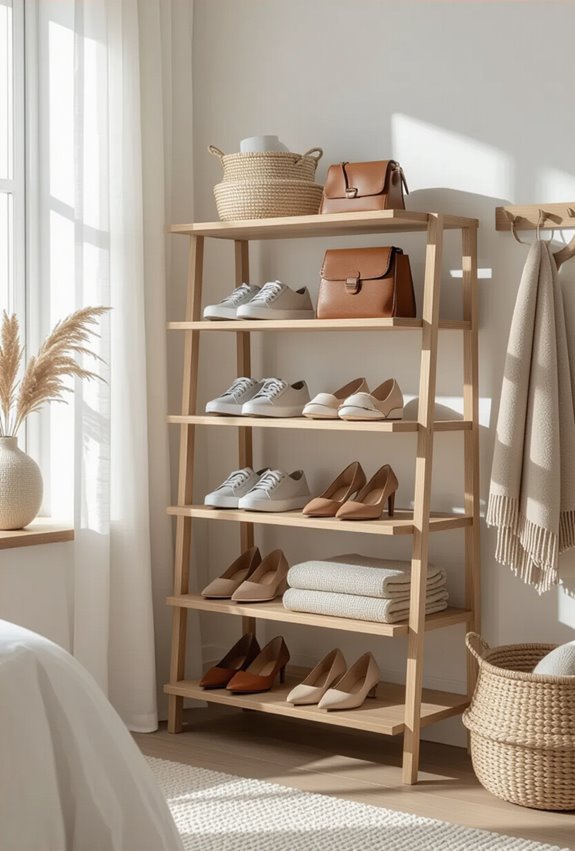 organized multi tiered shoe storage