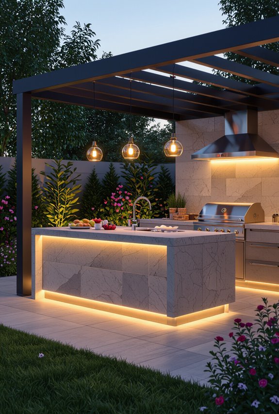 outdoor kitchen lighting for evenings