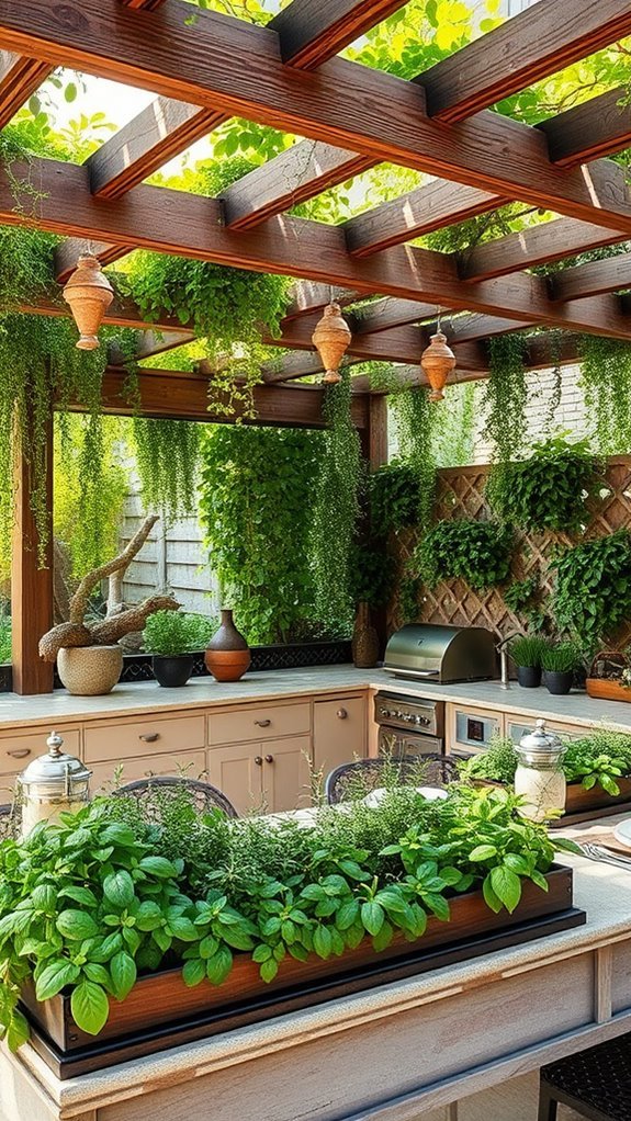 outdoor kitchen with greenery