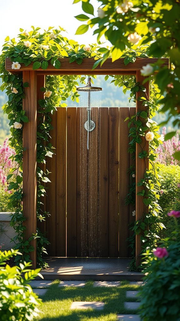 outdoor shower with vines