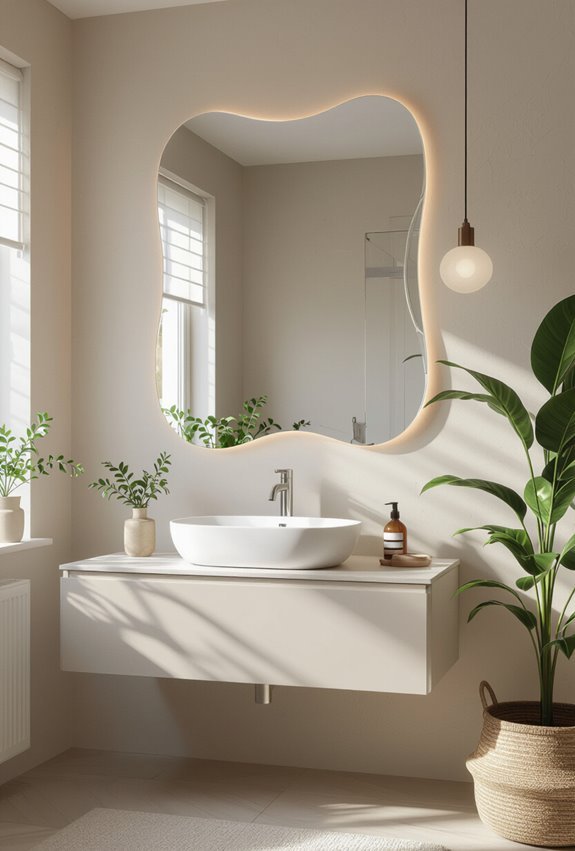 oversized curved edge bathroom mirror