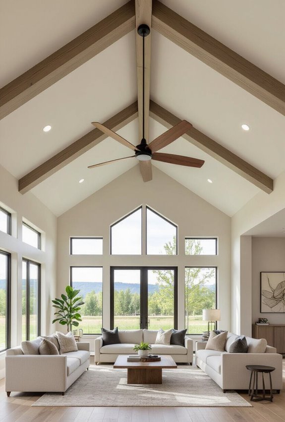 oversized fans accentuate vaulted ceilings