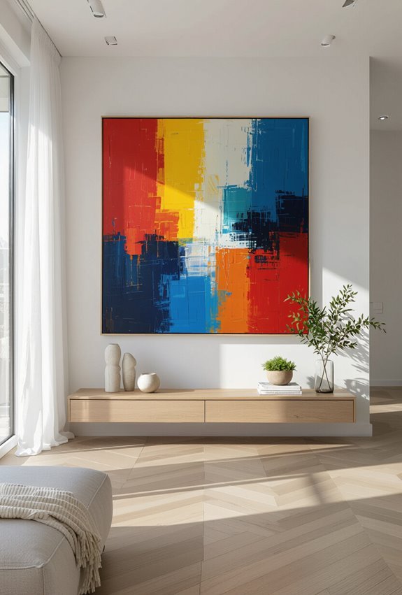 oversized framed artwork with lighting