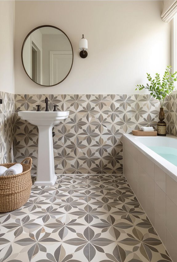 oversized patterned tiles enlarge space