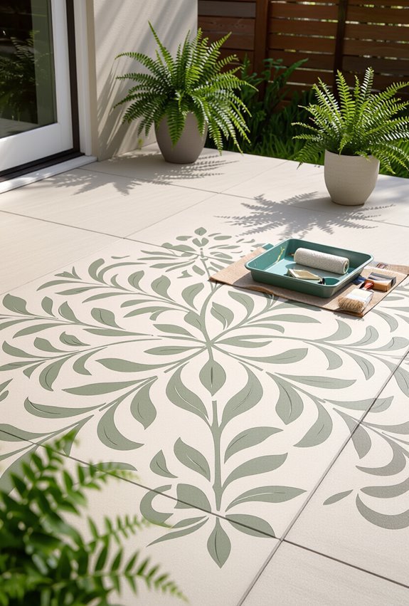 paint geometric stenciled concrete floors