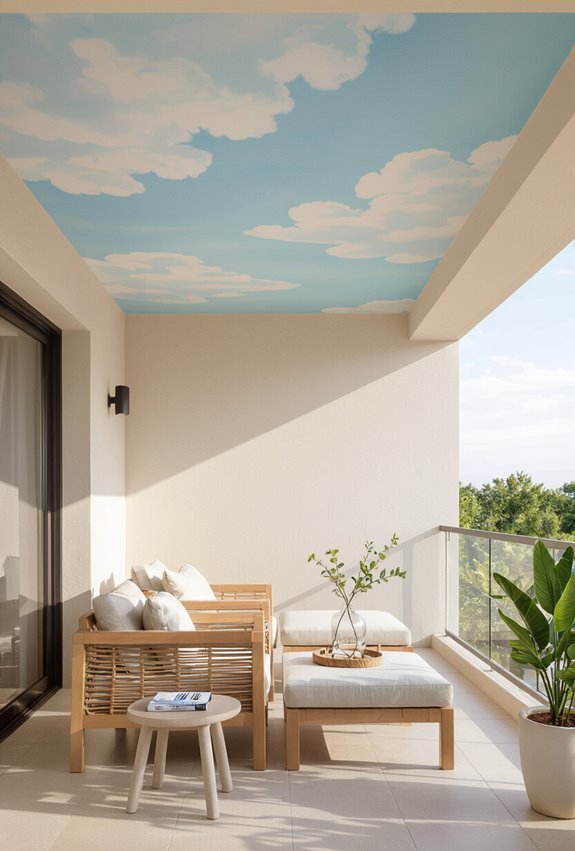 painted airy clouded ceiling