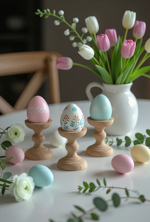 painted egg stands matching florals