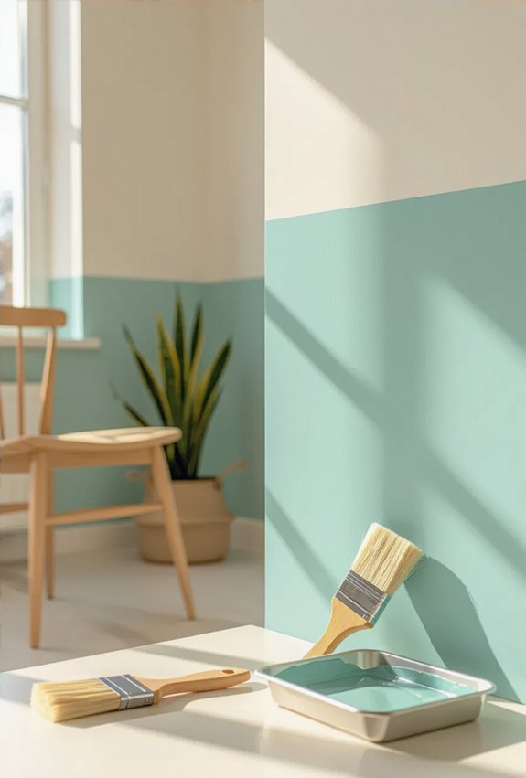 painted half wall with shelf