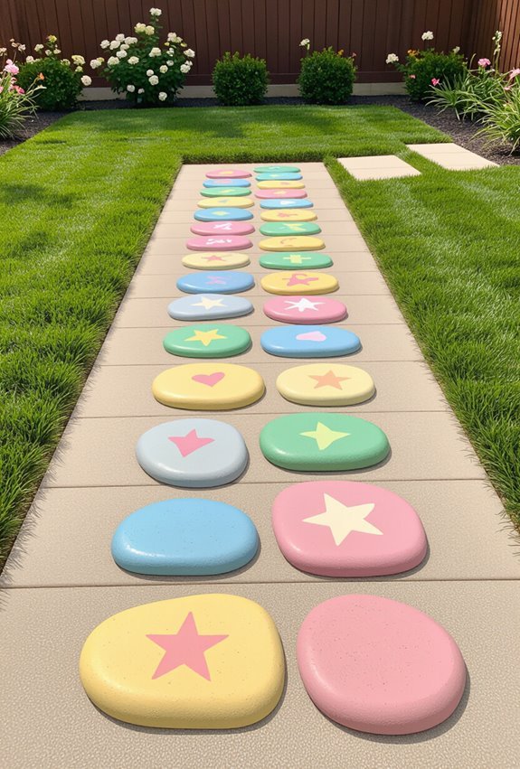 painted stone hopscotch grid