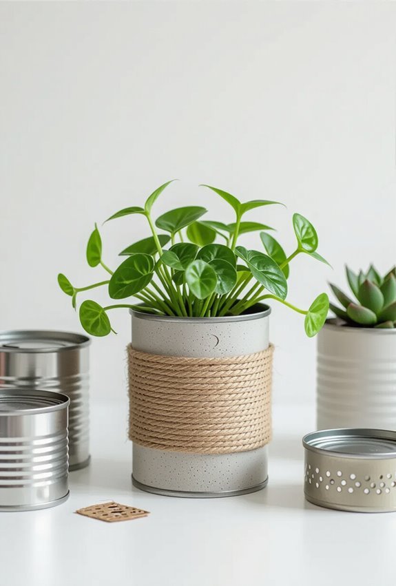 painted upcycled tin planters