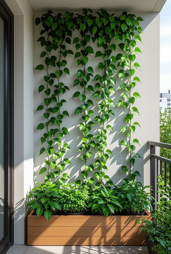 painted vines enhance vertical garden