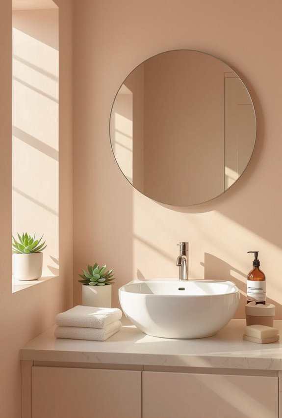 pale peach warms small bathrooms