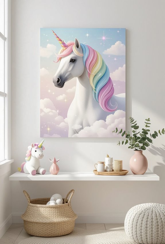pastel sparkly unicorn wallart