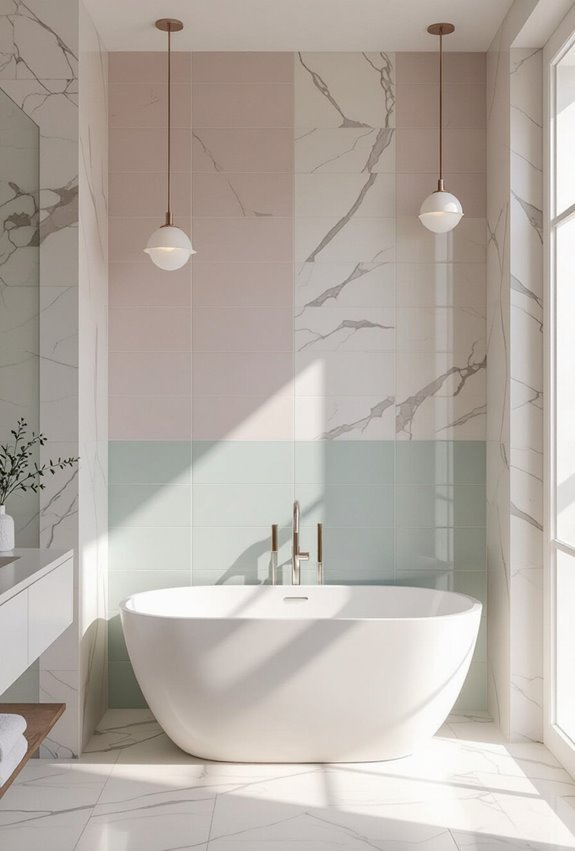 pastel tiles with marble accents