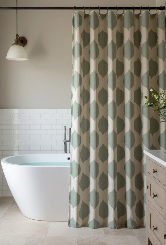 patterned curtain anchors bathroom style