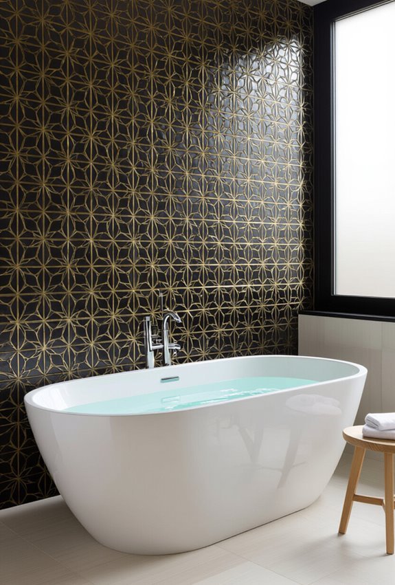 patterned metallic accented bath tiles