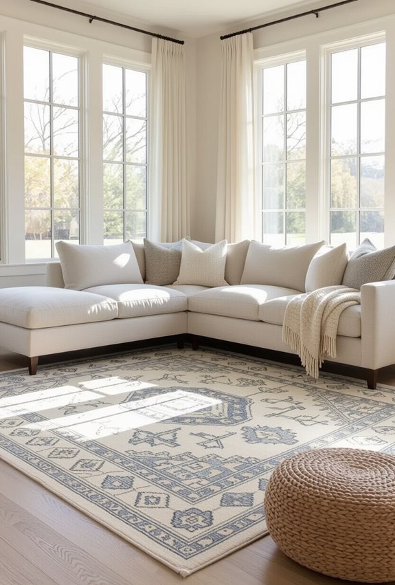 patterned rugs anchor seating