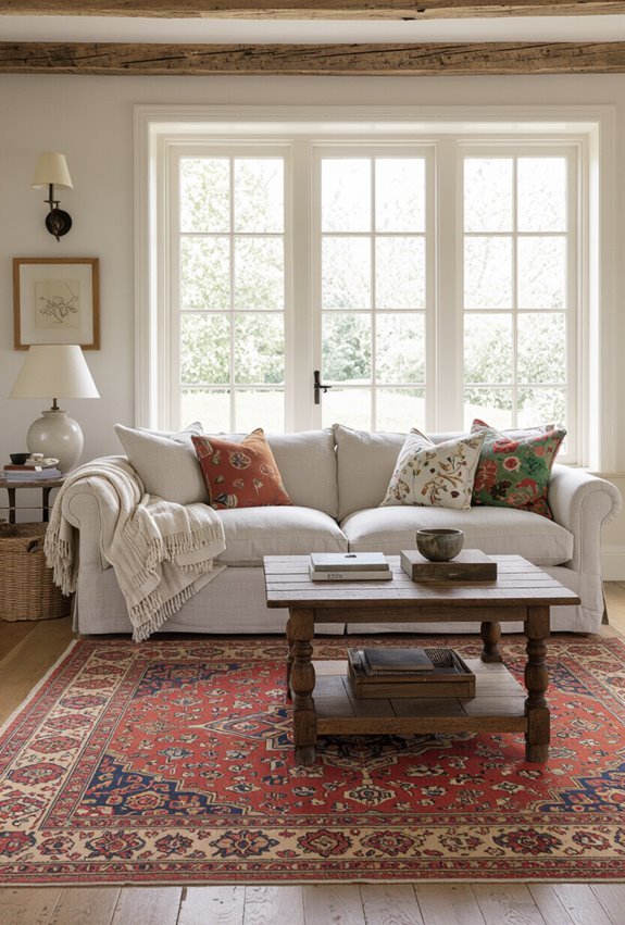 patterned rugs define seating