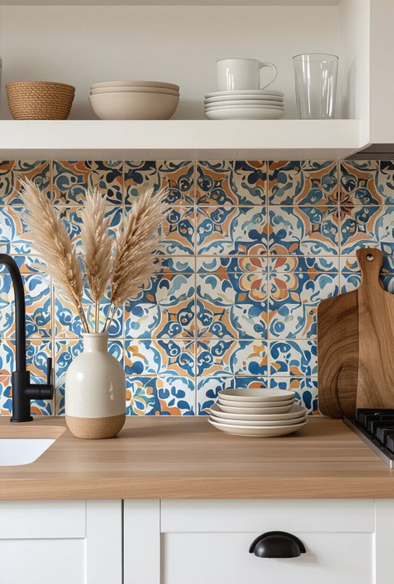 patterned tile backsplashes expressively balancing