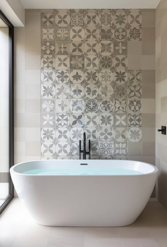 patterned tile bathtub backdrop