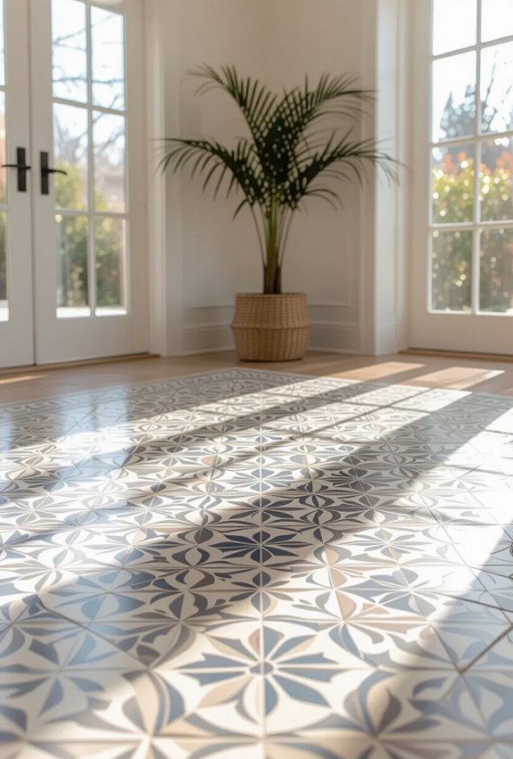 patterned tiles define zones