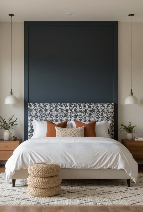 patterned upholstered plywood headboard