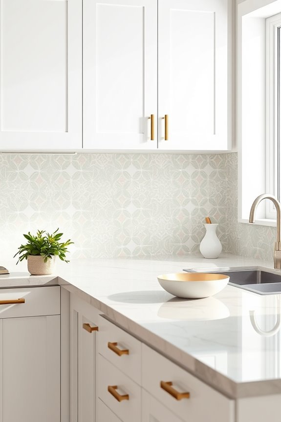 patterned wallpaper kitchen backsplash