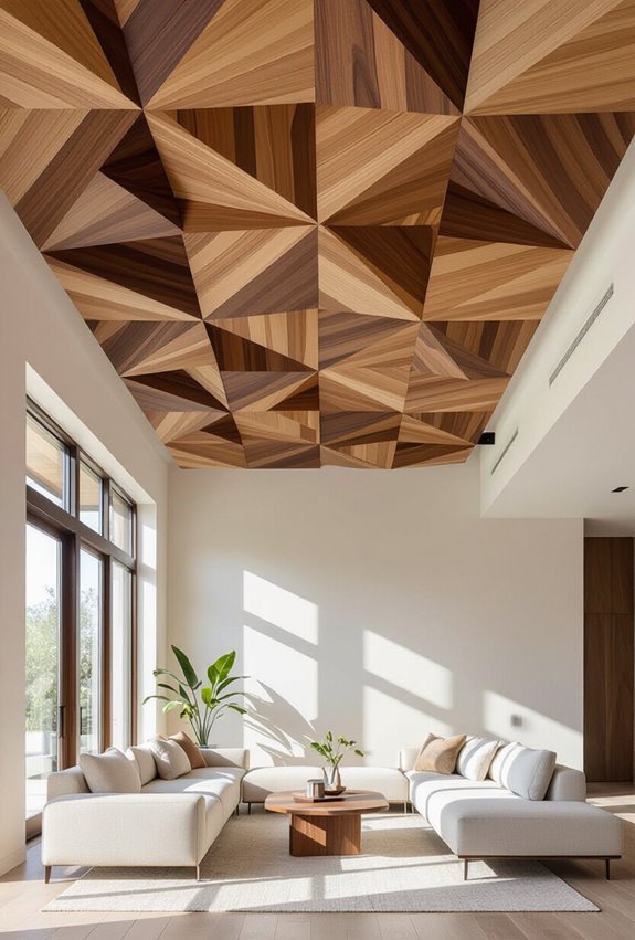 patterned wooden acoustic ceiling tiles