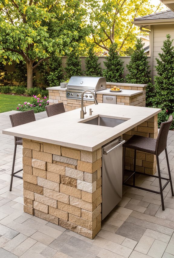 paver built outdoor kitchen island