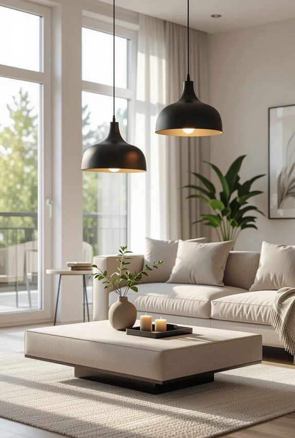 pendant lighting over seating
