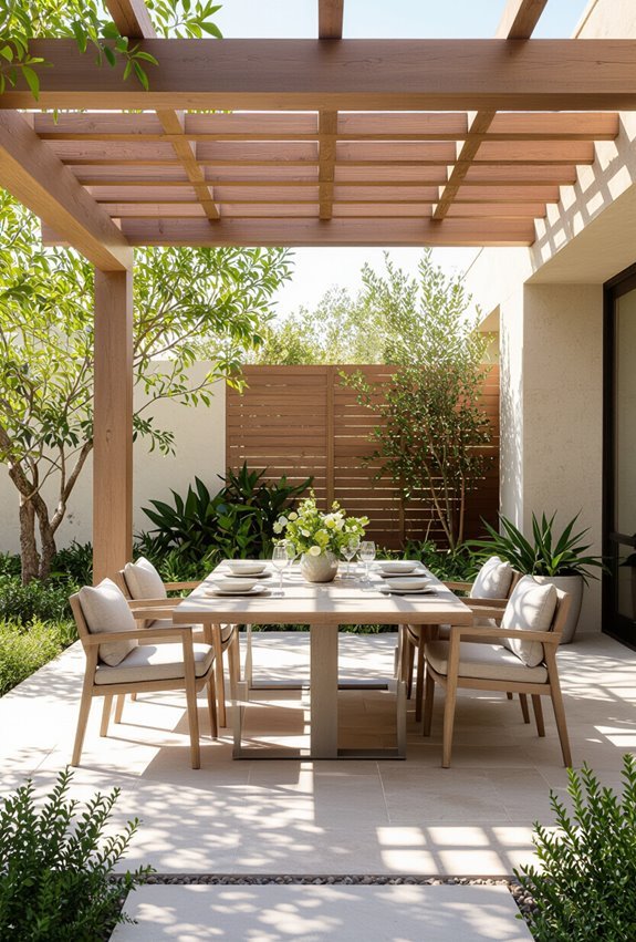 pergola centered outdoor dining retreat