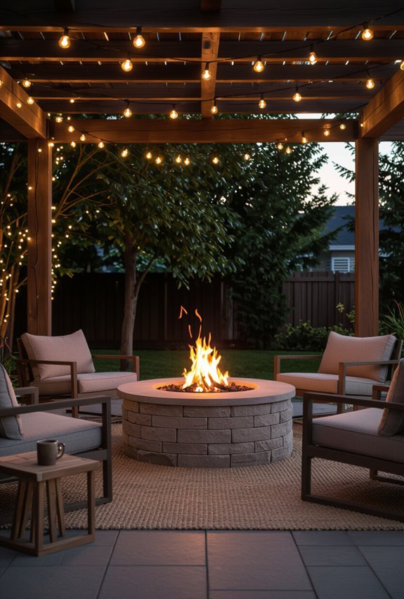 pergola framed cozy fire pit