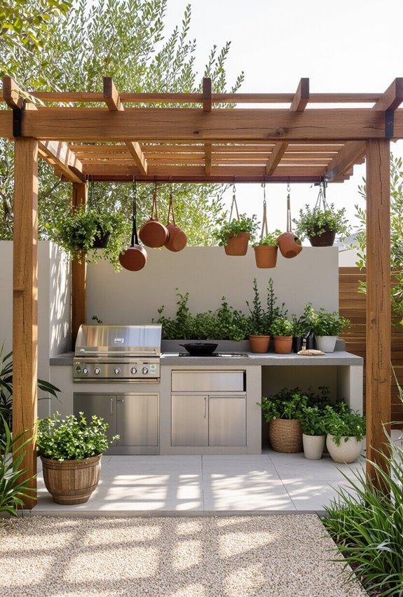 pergola mounted herb pot rack