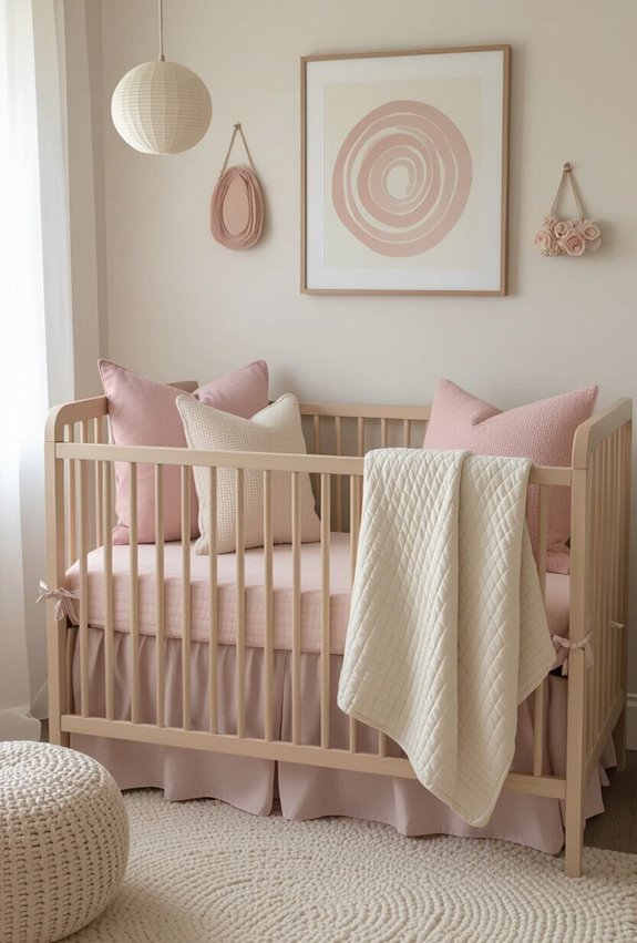 pink and neutral boho crib