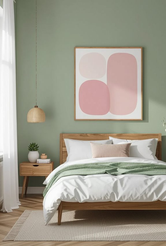 pink art complements sage