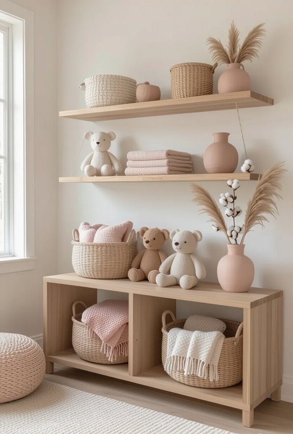 pink boho shelves styling