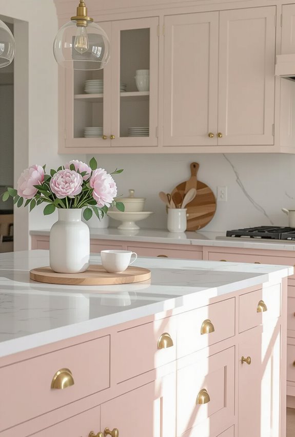 pink cabinets subtle gold accents
