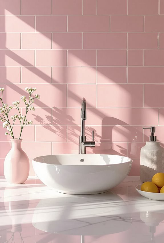 pink patterned glossy backsplash